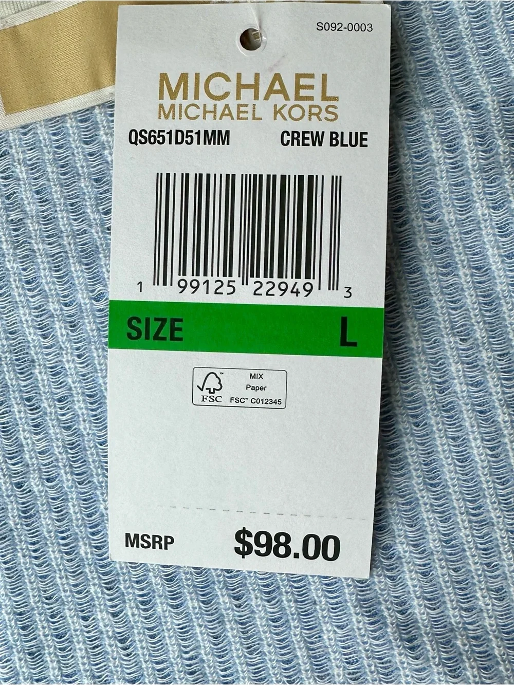 Michael Kors NWT Coastal Stripe Sleeveless Tie-Front Top - Large - Crew Blue